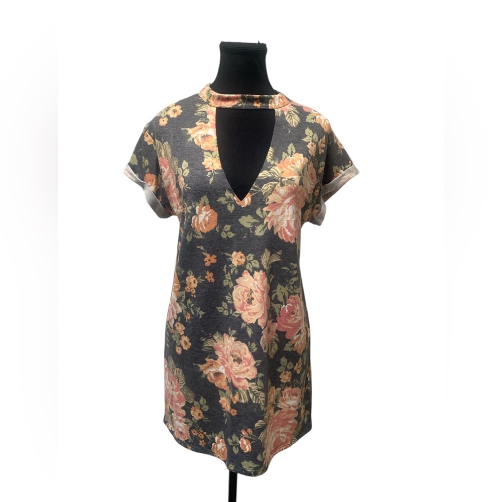 Mind Code Floral Keyhole Tunic S NWT